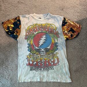 Graphic Kids T-Shirt with Sequin Sleeves